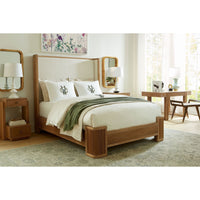 Additional view of Atlas Bed in light oak and cream, featuring soft glow oak and upholstered headboard.