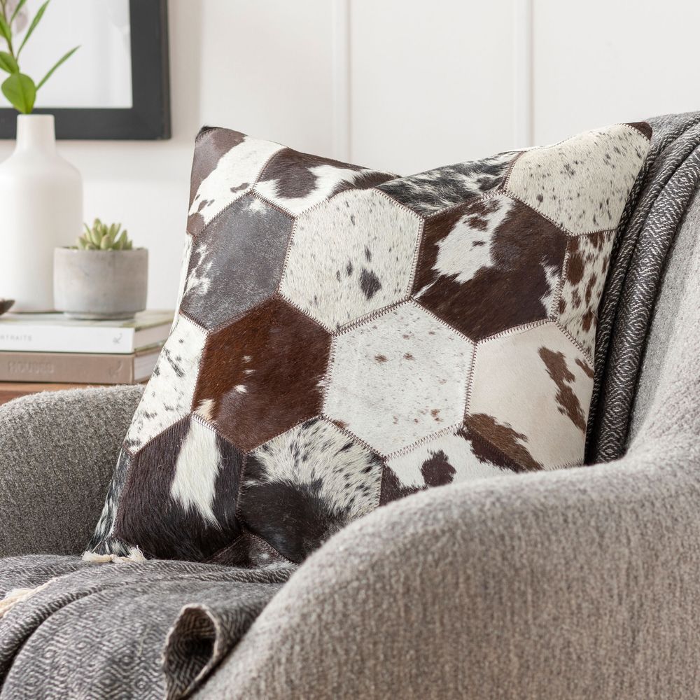 Alternate view of Avani Pillow, featuring hair-on hide finish, cowhide, and leather.