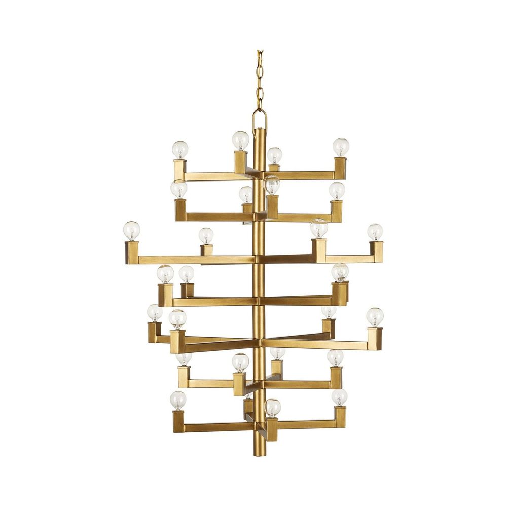Additional view of Andre Medium Brass Chandelier, featuring brushed finish, brass, metal, and chain-hung ceiling suspension.