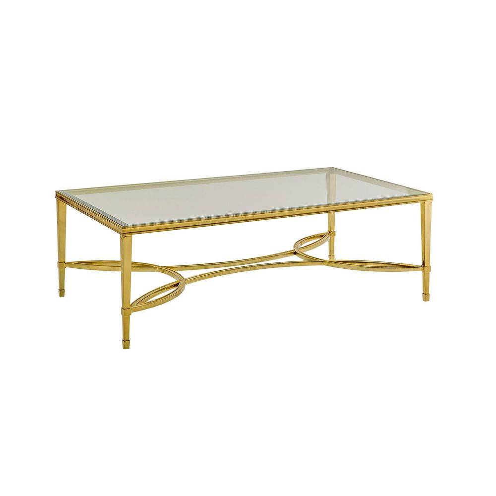 Brielle Rectangle Cocktail, shown in gold and clear with metal, glass, and a rectangular glass top.