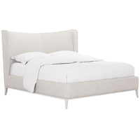 Additional view of Mezzanine Queen Upholstered Shelter Bed in light greige and warm ivory.