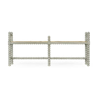 Alternate view of Bellingham Country Grey Bench, featuring painted finish, wood, woven rush, and fixed low open arms.