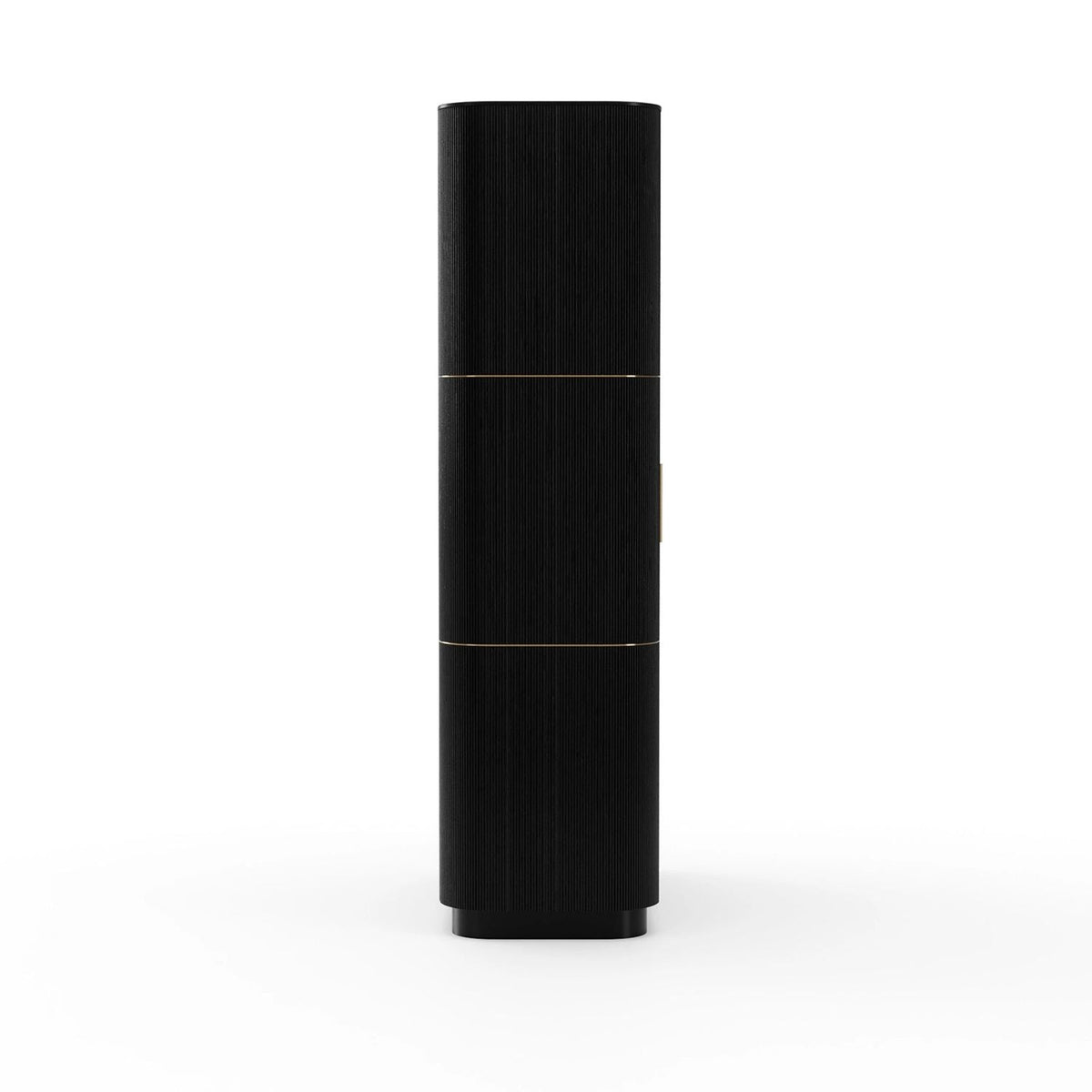 Additional view of Love Bar Cabinet in black and gold, featuring tall enclosed cabinet storage.