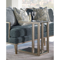 Additional view of Harper Mica Sofa in slate blue and blue-gray, featuring tapered leg ferrules and fixed wood-trimmed arms.