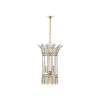 Bradshaw Lantern, shown in warm gold and clear crystal with wrought iron, crystal, and a chain-hung ceiling canopy.
