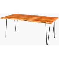 Additional view of Bergen Dining Table in warm amber-brown and black, featuring a live-edge slab top.