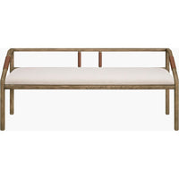 Atra Bench, shown in ivory and medium brown with wood, fabric, and fixed arms.