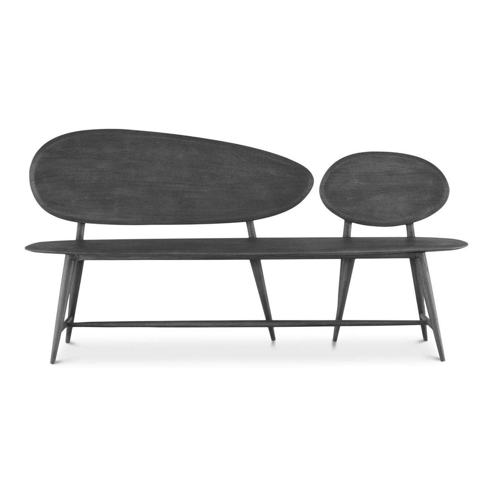 Additional view of Pebble Bench, featuring charcoal stained matte, solid wood, and dual asymmetric backrests.