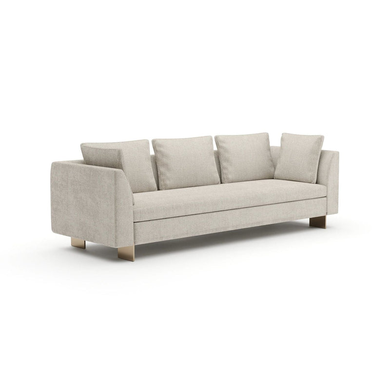 Alternate view of Altura Sofa 104, featuring textured upholstery finish, woven fabric, metal, and fixed arms.