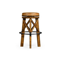 Alternate view of Casual Bar Stool, featuring nailhead trim finish, leather, wood, and a swivel seat.