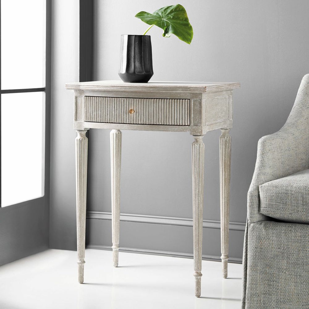 Alternate view of Ribbed Nightstand, featuring fluted finish, wood, and single integrated drawer storage.