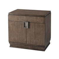 Additional view of Matteo Nightstand in dark brown and espresso, featuring textured grain and top drawer.