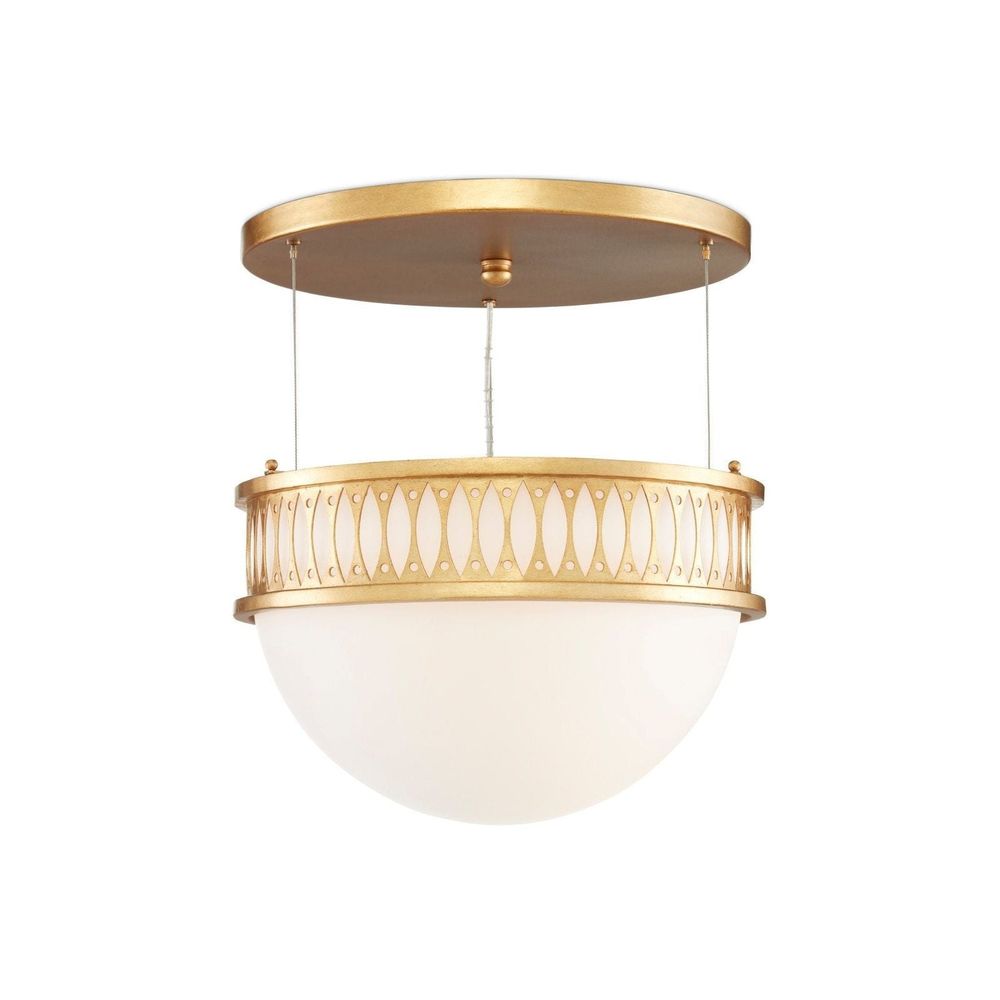 Additional view of Lola Gold Pendant in antique gold and warm white, featuring a ceiling canopy mount.