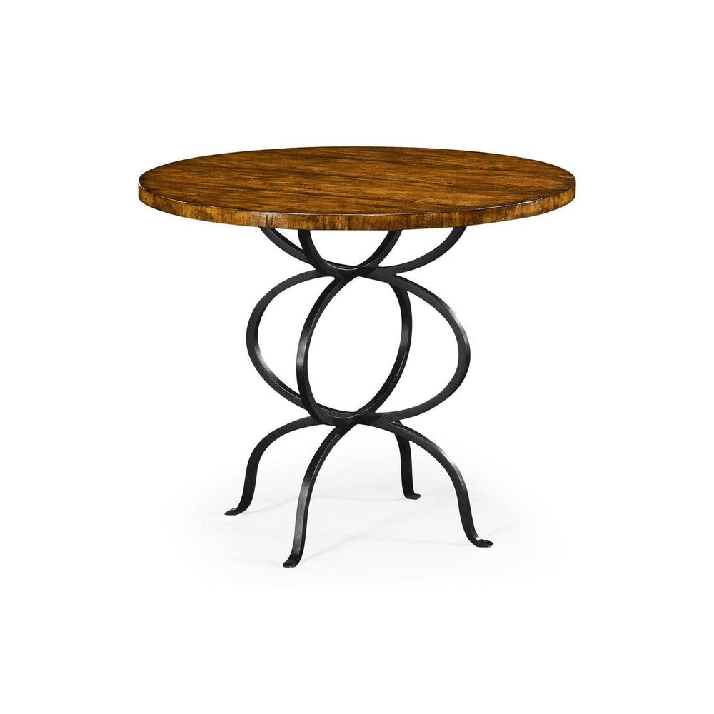 Casual Accents Bistro Round Centre Table, shown in warm medium brown and black with wood and wrought iron.