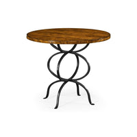 Casual Accents Bistro Round Centre Table, shown in warm medium brown and black with wood and wrought iron.