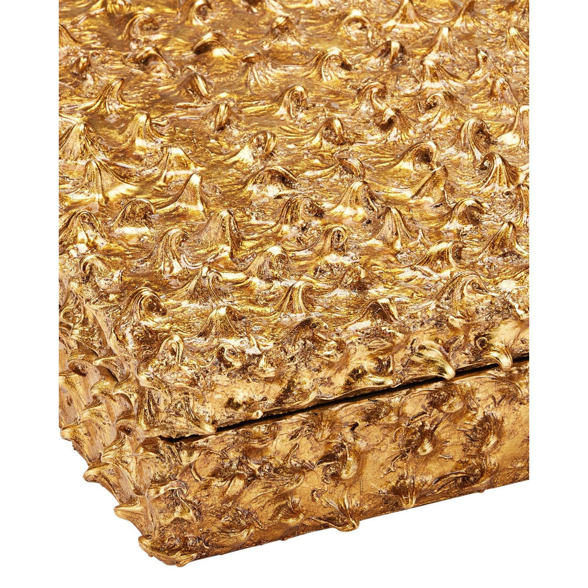 Alternate view of Hazlitt Box, featuring highly textured relief, wood, composite, and lidded storage compartment.