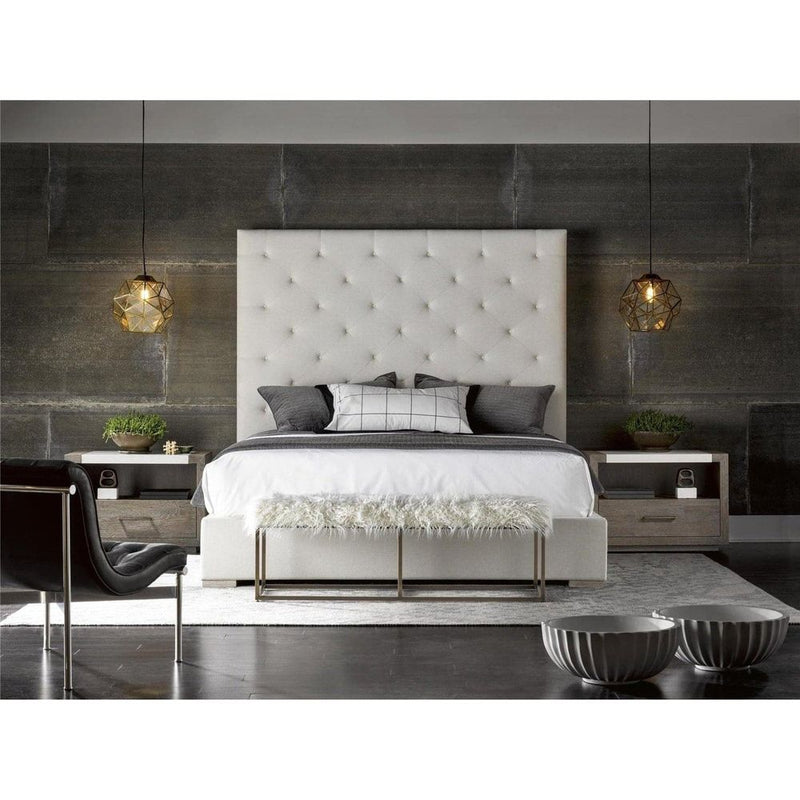 Alternate view of Modern Brando Bed, featuring button-tufted finish, upholstery fabric, wood, and tall upholstered headboard.