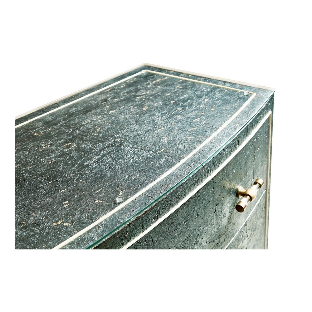 Alternate view of Suberin Cork Bow Front Chest, featuring antiqued/distressed, cork, glass, and three full-width drawers.
