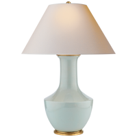 Alternate view of Laila Table Lamp, featuring glazed finish, ceramic, linen, and a tapered drum shade.
