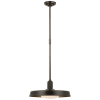 Alternate view of Rodey 18" Factory Pendant, featuring polished nickel finish, metal, glass, and a ceiling canopy mount.