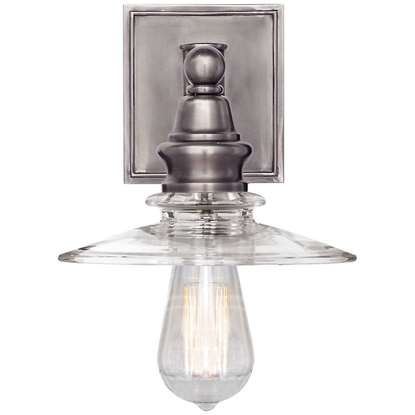 Alternate view of Cavelleine Shield Sconce, featuring dark bronze finish, metal, glass, and a square wall-mount backplate.