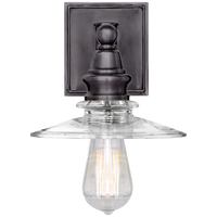 Additional view of Cavelleine Shield Sconce, featuring dark bronze finish, metal, glass, and a square wall-mount backplate.