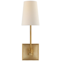 Venice Lone Sconce, shown in cream and brass with metal, linen fabric, and a wall-mounting backplate.