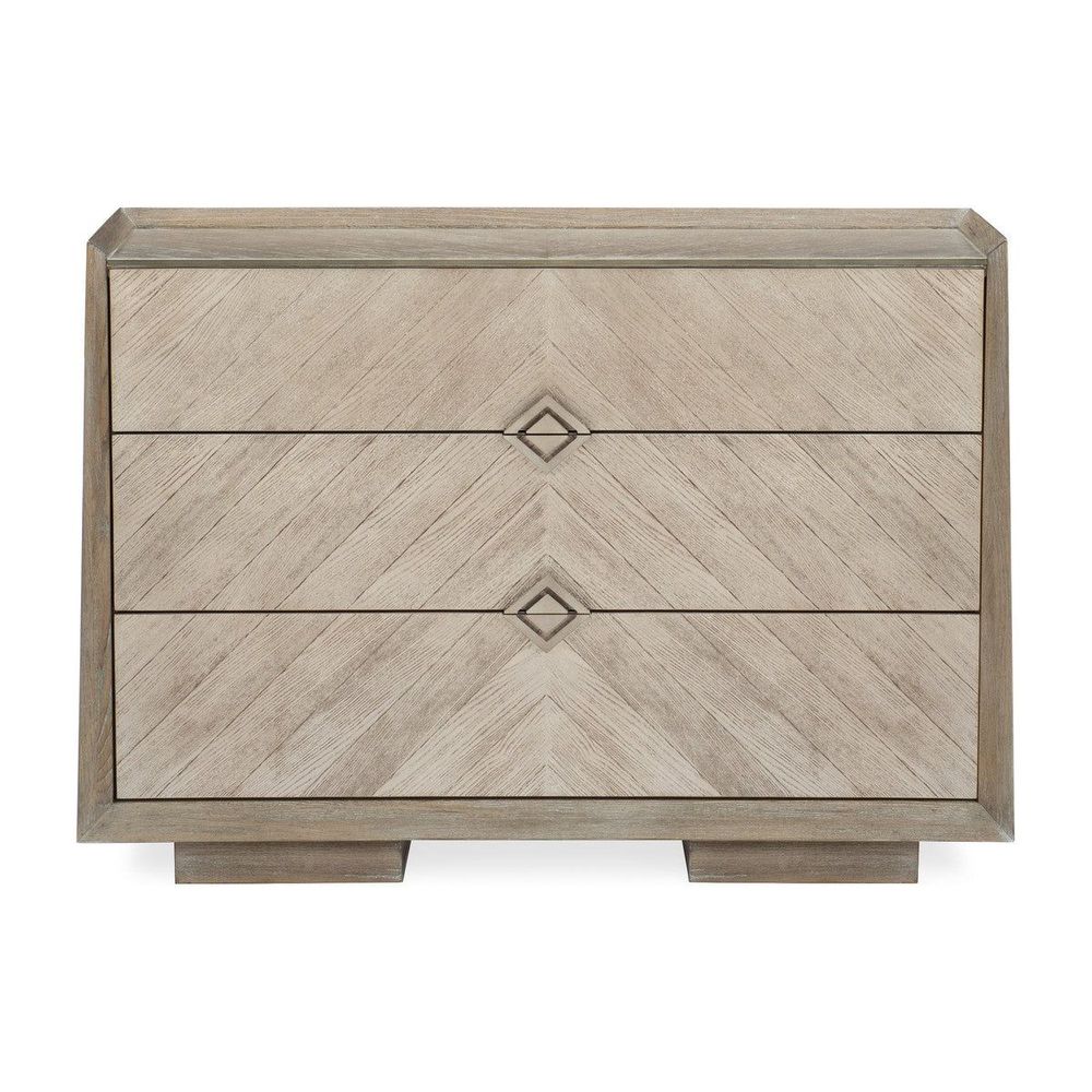 Opal Natural, shown in light taupe and warm gray-beige with wood, wood veneer, and three full-width drawers.