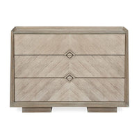 Opal Natural, shown in light taupe and warm gray-beige with wood, wood veneer, and three full-width drawers.