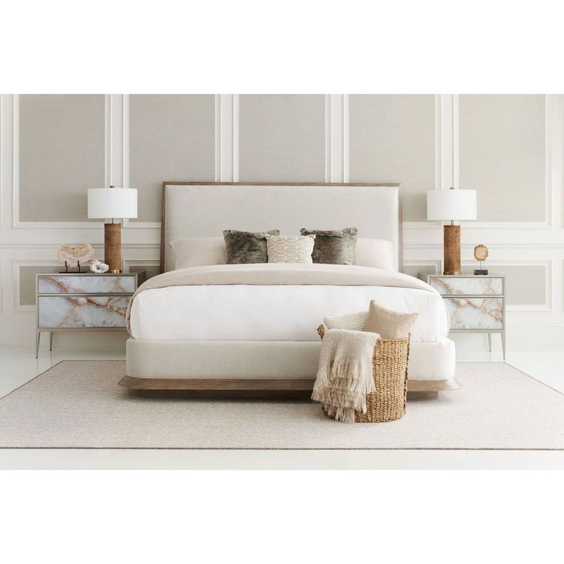 Alternate view of Showcase, featuring upholstery fabric, wood, and a upholstered platform base.