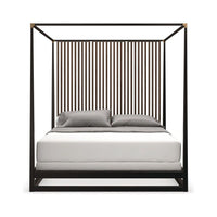 Striation Canopy Bed, shown in dark brown and black-brown with wood, metal, and four-poster canopy frame.