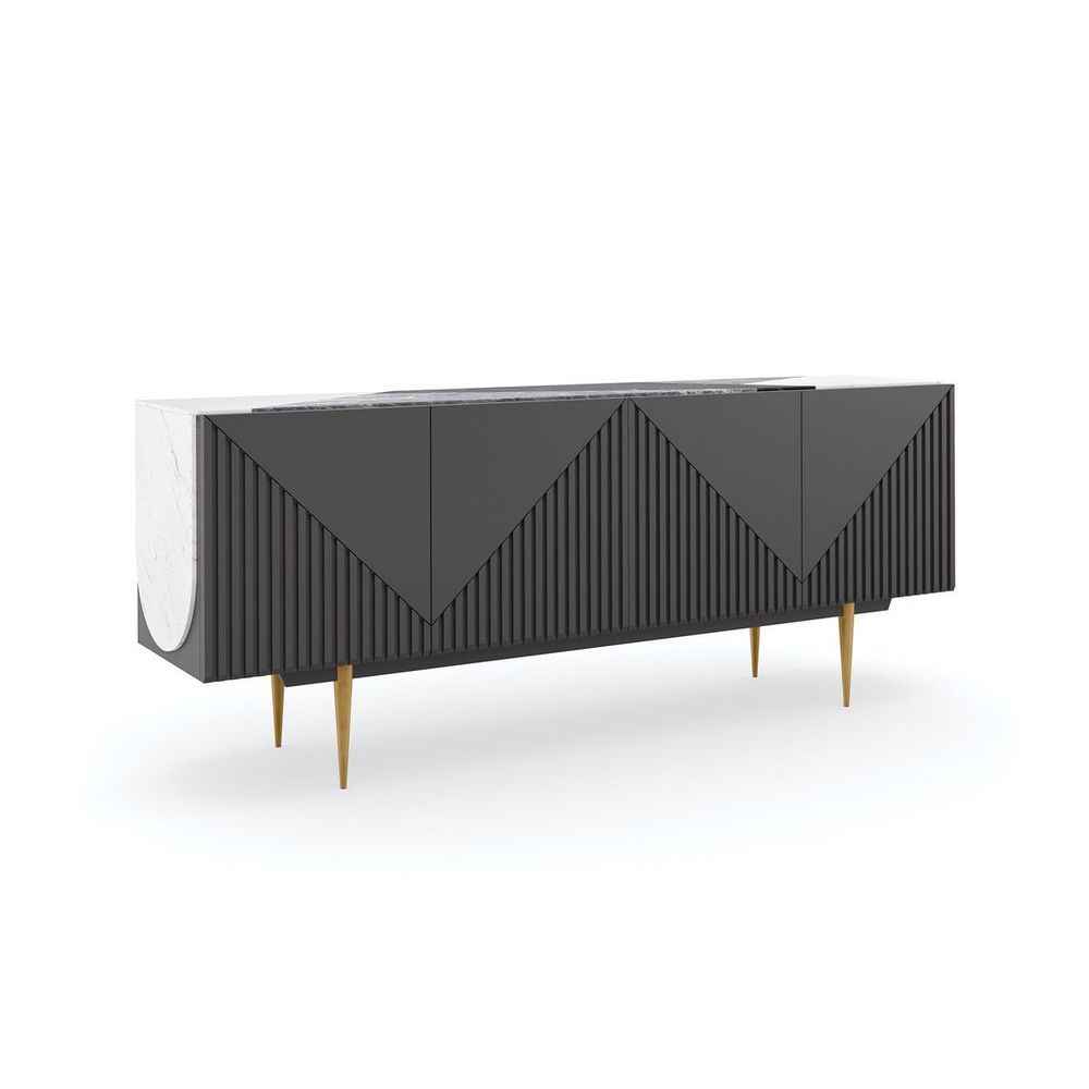 Additional view of Precipice Sideboard in charcoal gray and white, featuring matte lacquer and multi-door enclosed storage.