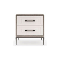 Awe-Struck, shown in white and grey with wood, metal, and two stacked drawers.