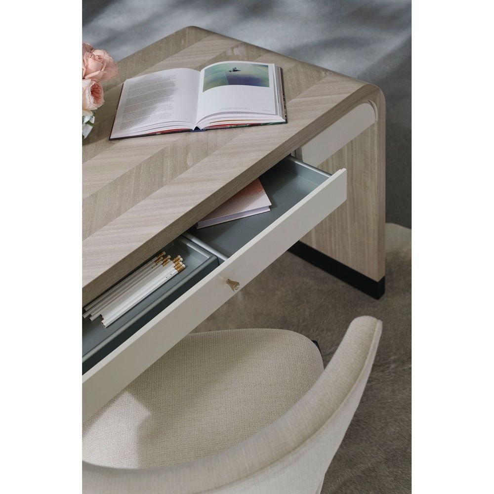 Additional view of Descent in light oak beige and off-white.