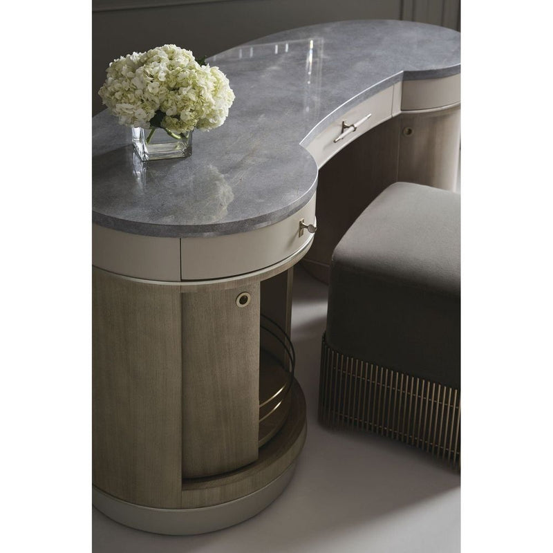 Alternate view of Glamour Desk in light beige and warm taupe.