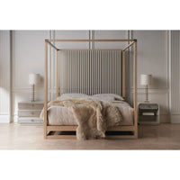 Alternate view of Striation Canopy Bed in light natural wood and ivory.