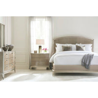Alternate view of Awaken, featuring brushed metallic trim, wood, metal, and three drawers.
