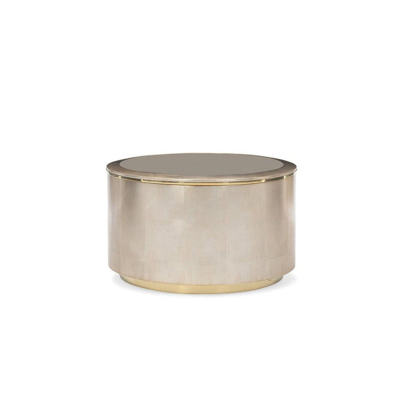 Orbit Bunching Accent Table, shown in champagne and brushed gold with metal and mirrored glass.
