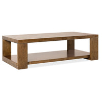 Melange Mulholland Rectangle Cocktail Table, shown in medium brown and warm amber-brown with wood and veneer.