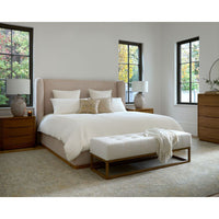 Additional view of Covina Upholstered Bed in beige and sand, featuring fixed tall wingback headboard.
