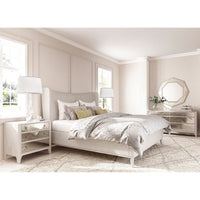 Alternate view of Mezzanine King Upholstered Shelter Bed in light grey and ivory.