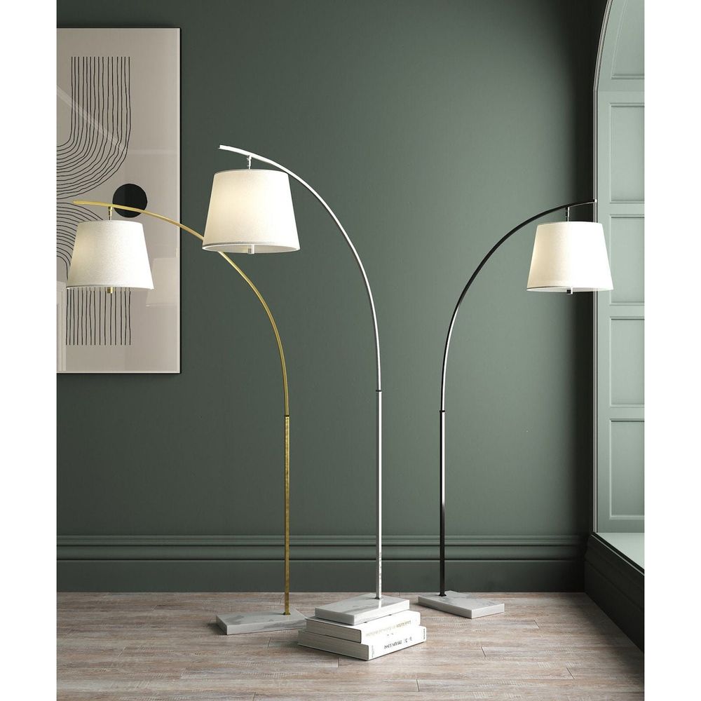Alternate view of Cloister Medium Bronze Floor Lamp, featuring polished stone finish, metal, marble, and overhanging arc arm.