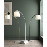 Alternate view of Cloister Medium Bronze Floor Lamp, featuring polished stone finish, metal, marble, and overhanging arc arm.