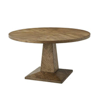 Alternate view of Nova Dining Table, featuring dawn finish, oak veneer, solid wood, and fixed pedestal base.