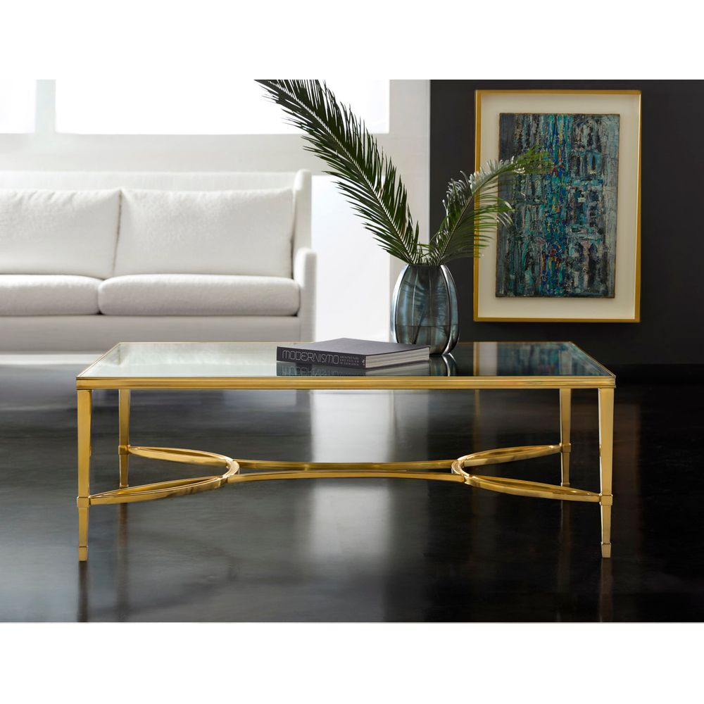 Alternate view of Brielle Rectangle Cocktail, featuring polished finish, metal, glass, and a rectangular glass top.