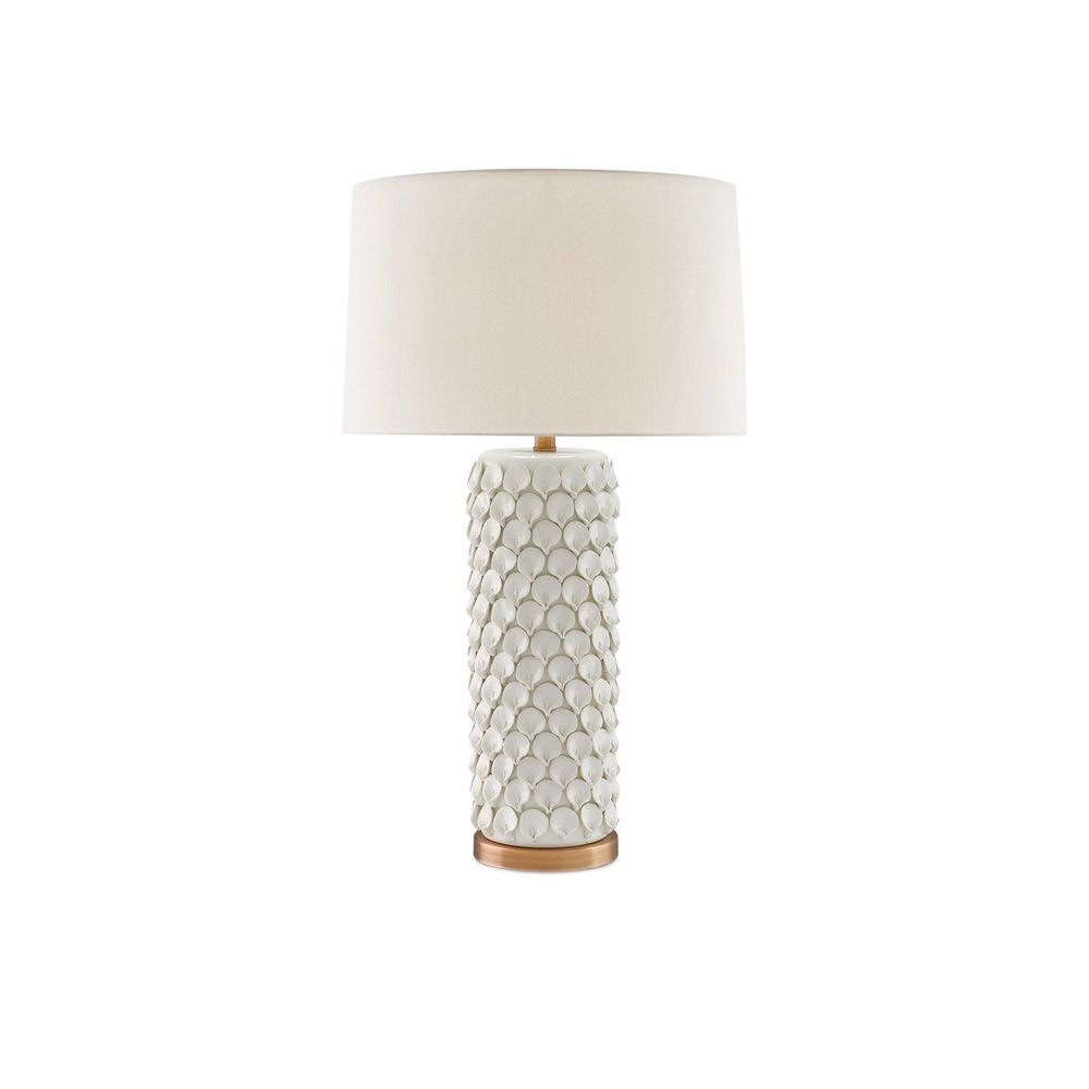Calla Lily White Table Lamp, shown in white and off-white with ceramic, fabric, and a table lamp base.