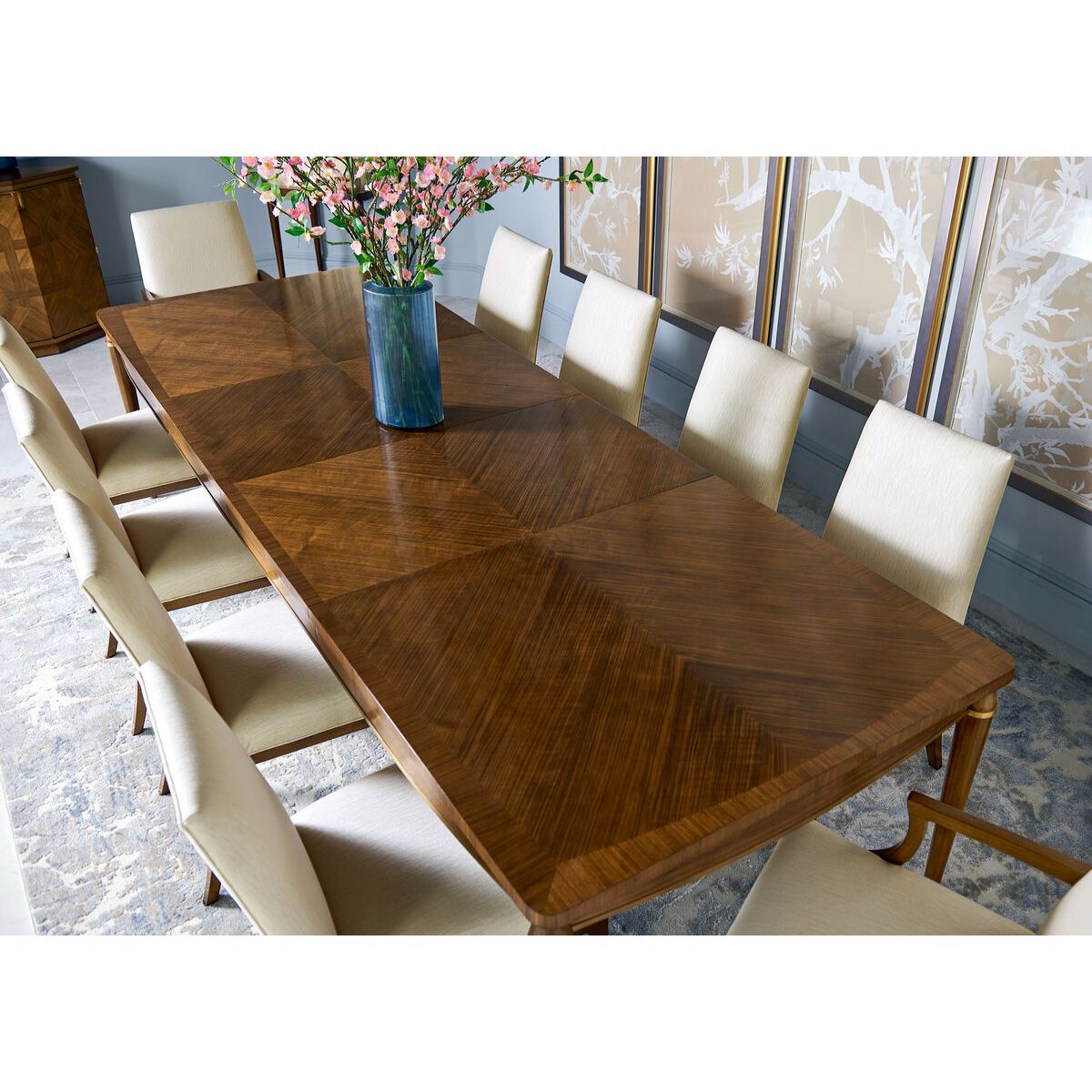 Additional view of Toulouse Extension Dining Table in medium brown and warm walnut brown.