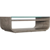 Alternate view of Modern Mood Rectangle Cocktail Table, featuring wire-brushed finish, wood, glass, and a glass top surface.