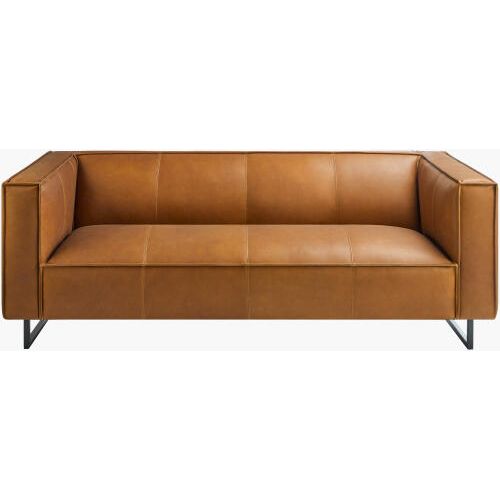 Dylan Sofa, shown in cognac and caramel brown with leather, metal, and fixed wide track arms.