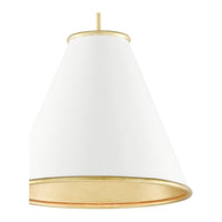 Alternate view of Pierrepont Small White Pendant, featuring metal, gold leaf, and ceiling-hung pendant.
